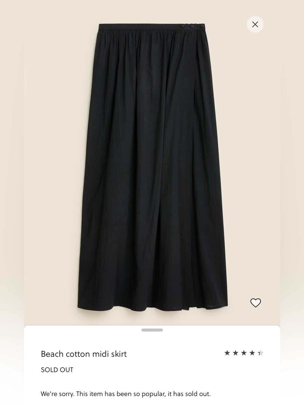 J.CREW Beach Cotton Midi Skirt in Black, Size Medium - Picture 4 of 4